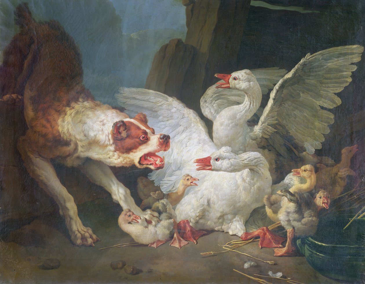 Ein Hund greift Gänse an von Jean Baptiste Huet