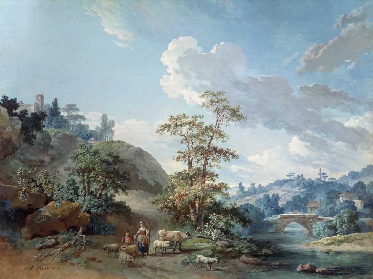 Brücke in einem Tal, 1778 von Jean Baptiste Huet