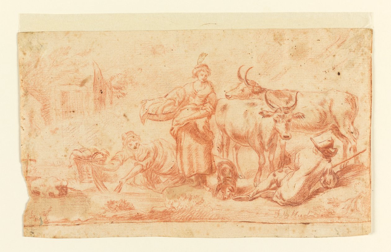 Frauen beim Waschen in der Nähe eines Kuhhirten von Jean Baptiste Huet