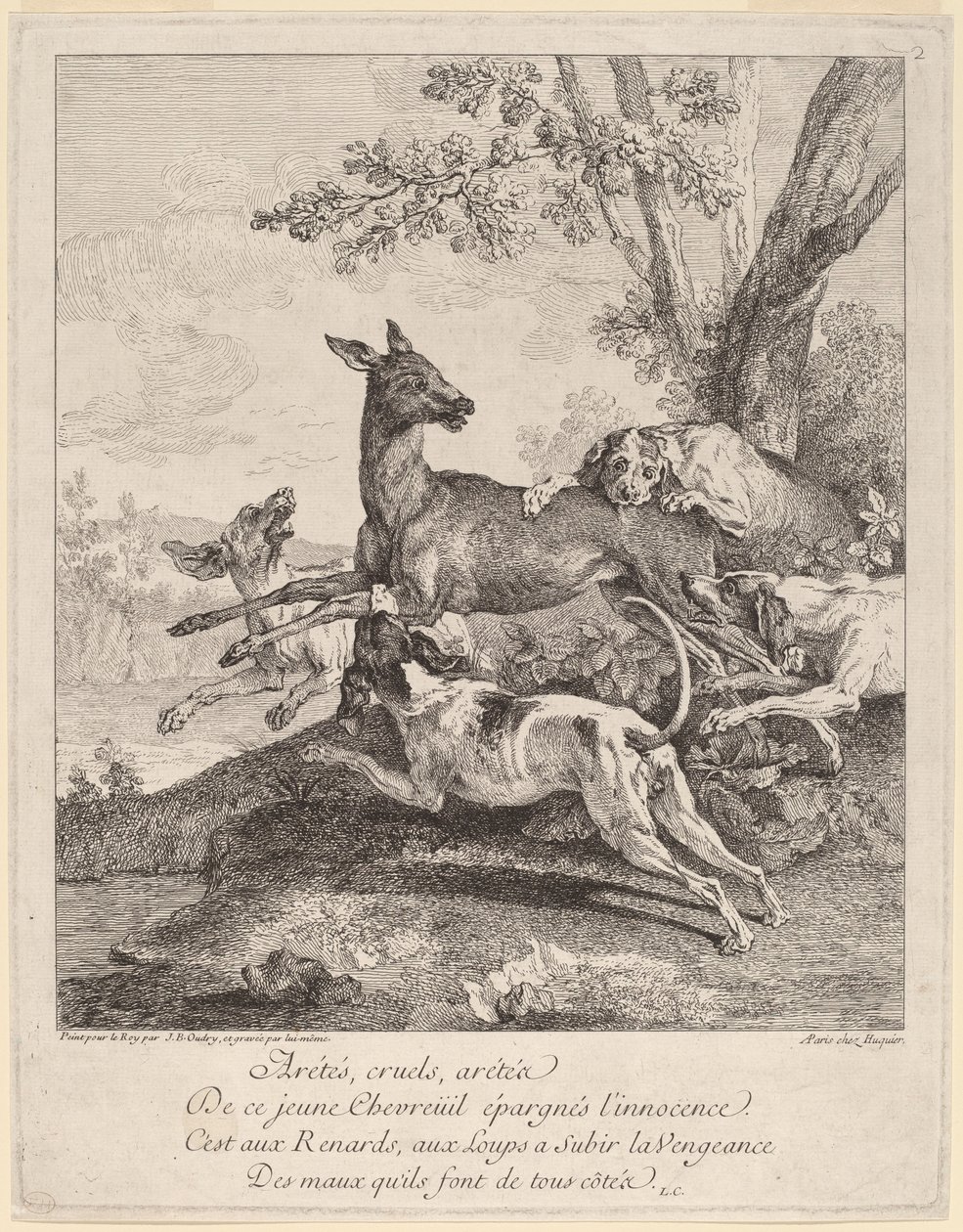 Ein von Hunden angegriffenes Reh von Jean Baptiste Oudry