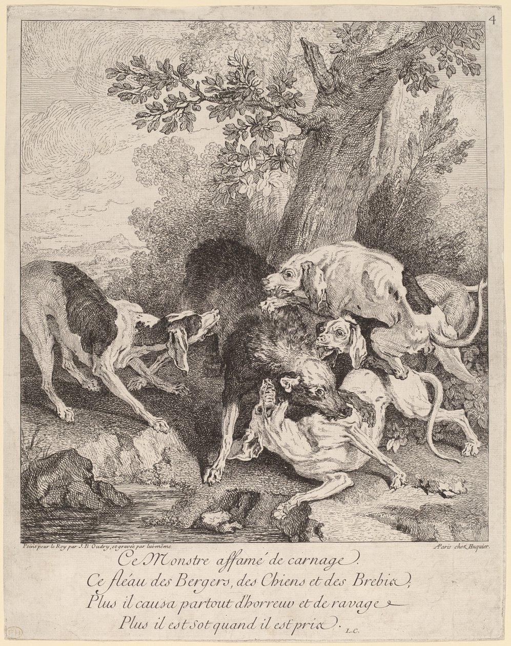 Ein Wolf von Hunden angegriffen von Jean Baptiste Oudry