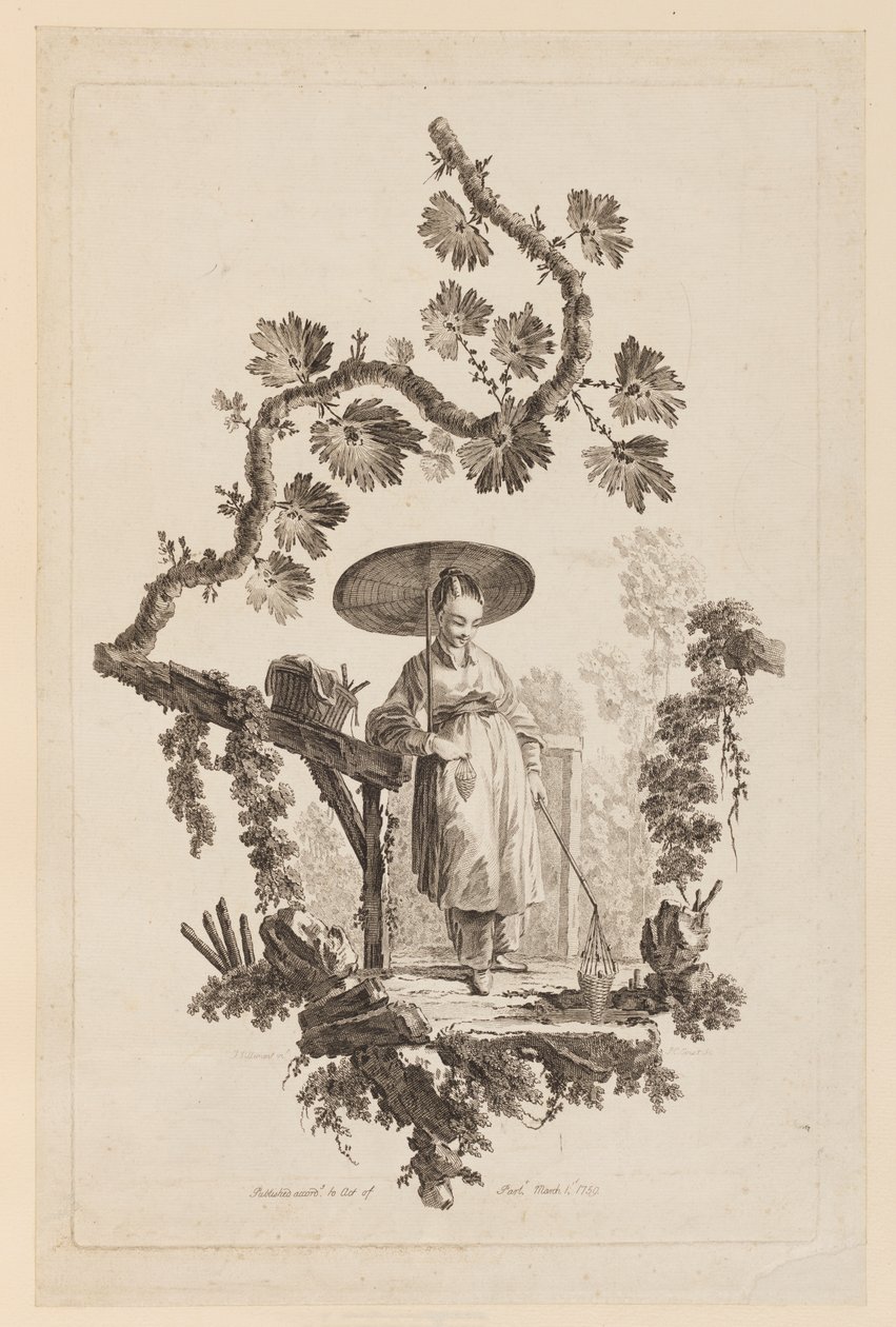 Figur mit Sonnenschirm unter einem Ast von Jean Baptiste Pillement