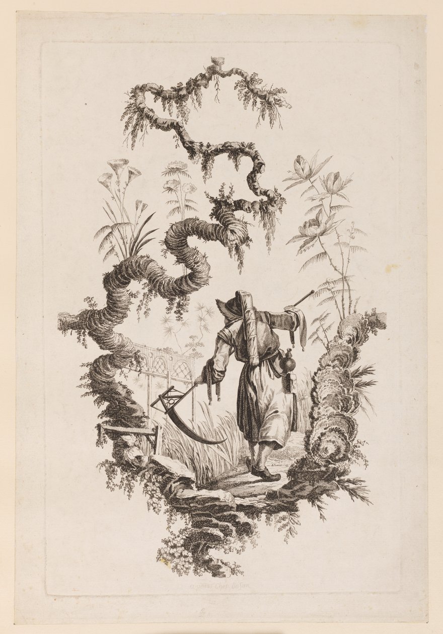 Figur mit Sense unter einem Ast von Jean Baptiste Pillement
