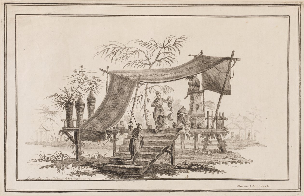 Figuren, die Treppen zum Altar hinaufsteigen von Jean Baptiste Pillement
