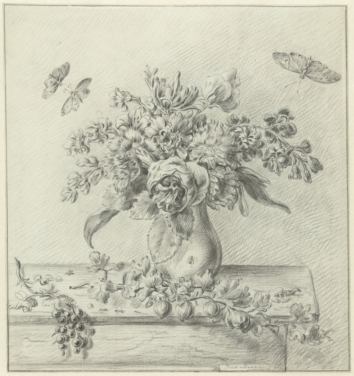 Stillleben mit Blumenarrangement, Früchten und Insekten von Jean Bernard