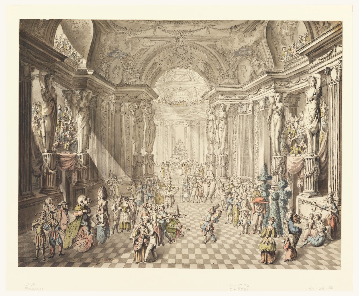 Ansicht eines Maskenballs, 1770-80 von Jean Charles Delafosse