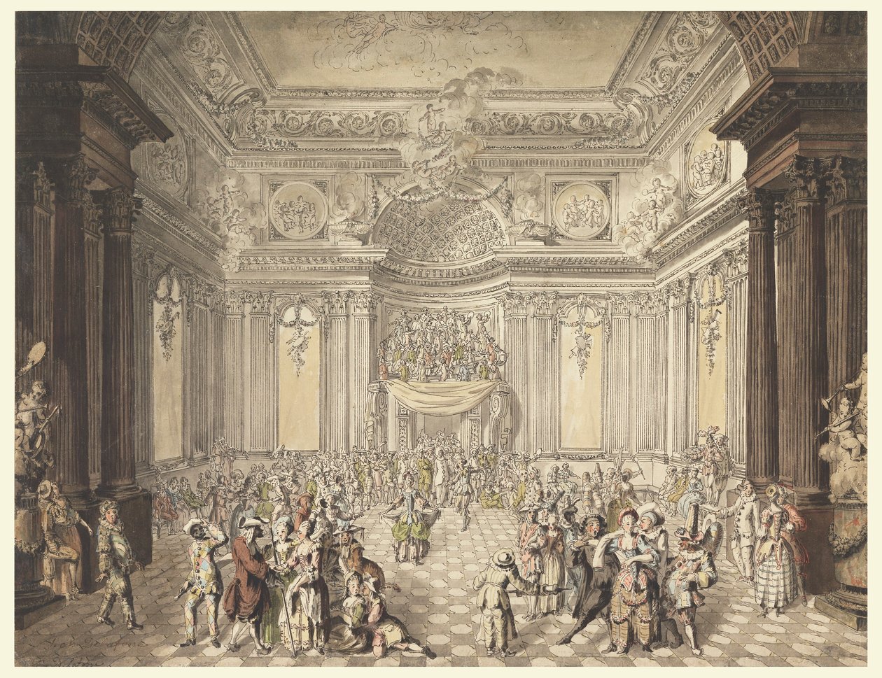 Ansicht eines Maskenballs, 1770-80 von Jean Charles Delafosse