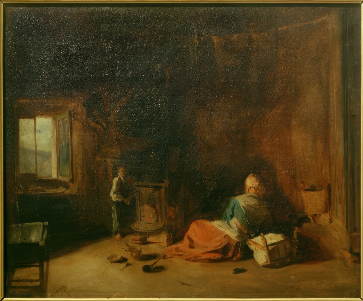Bäuerliches Interieur von Jean Francois Gigoux
