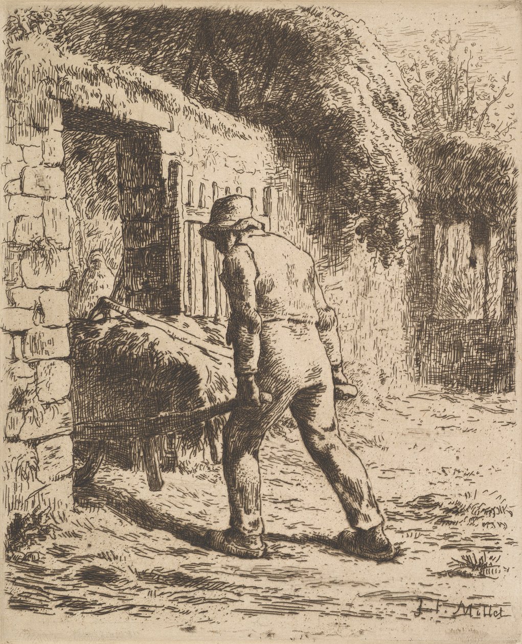 Bauer schiebt eine Schubkarre, 1855 von Jean Francois Millet