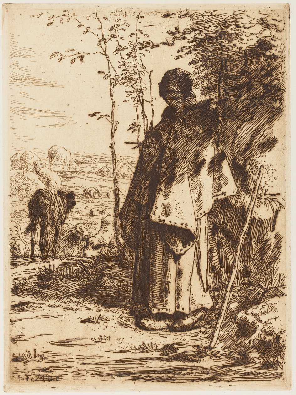Hirtin beim Stricken von Jean Francois Millet