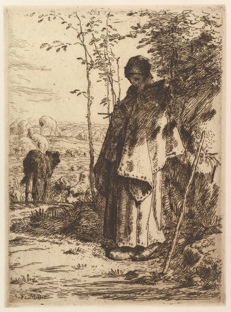 Hirtin beim Stricken, 1862 von Jean Francois Millet