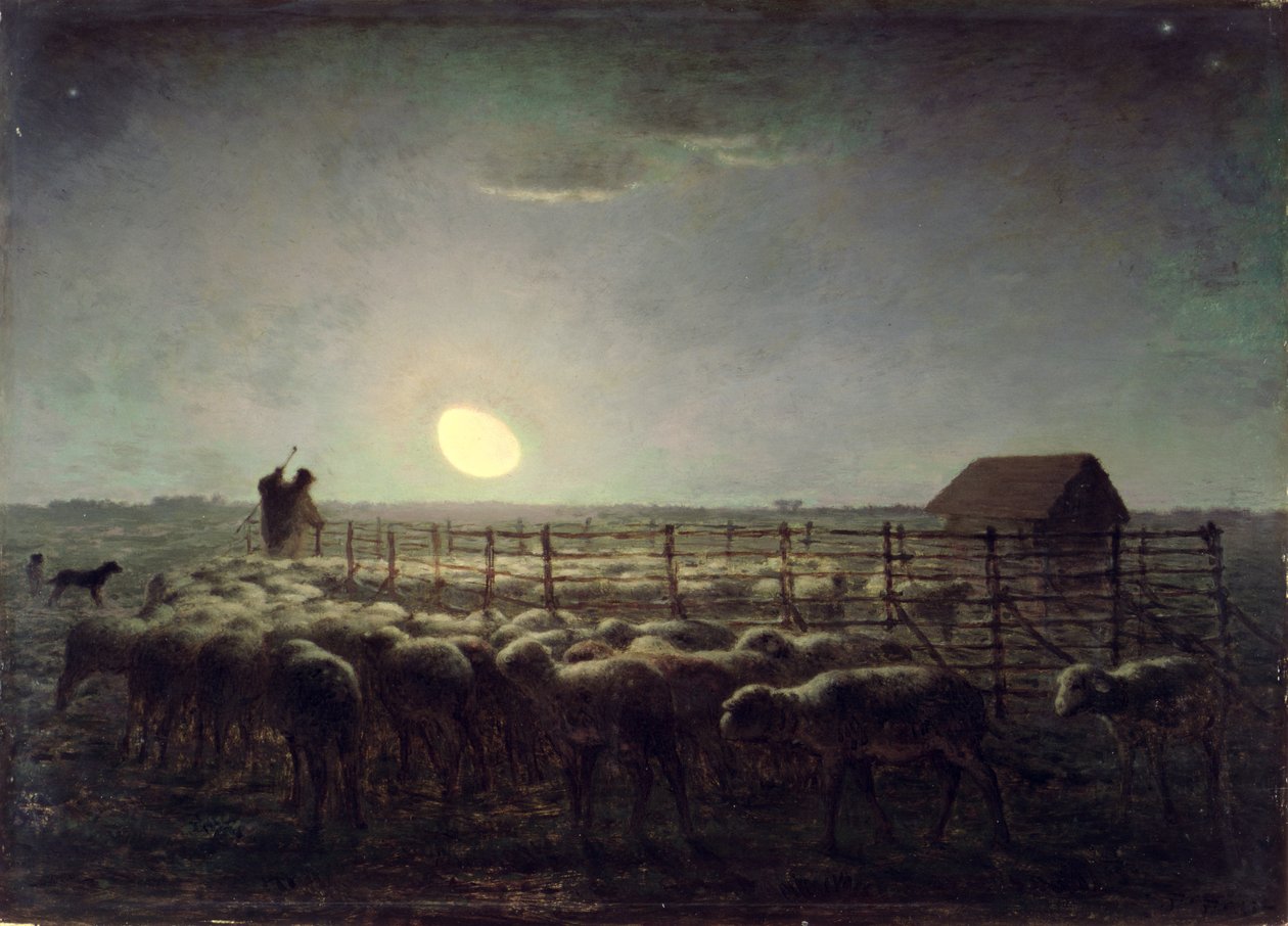 Der Schafstall, Mondlicht von Jean Francois Millet