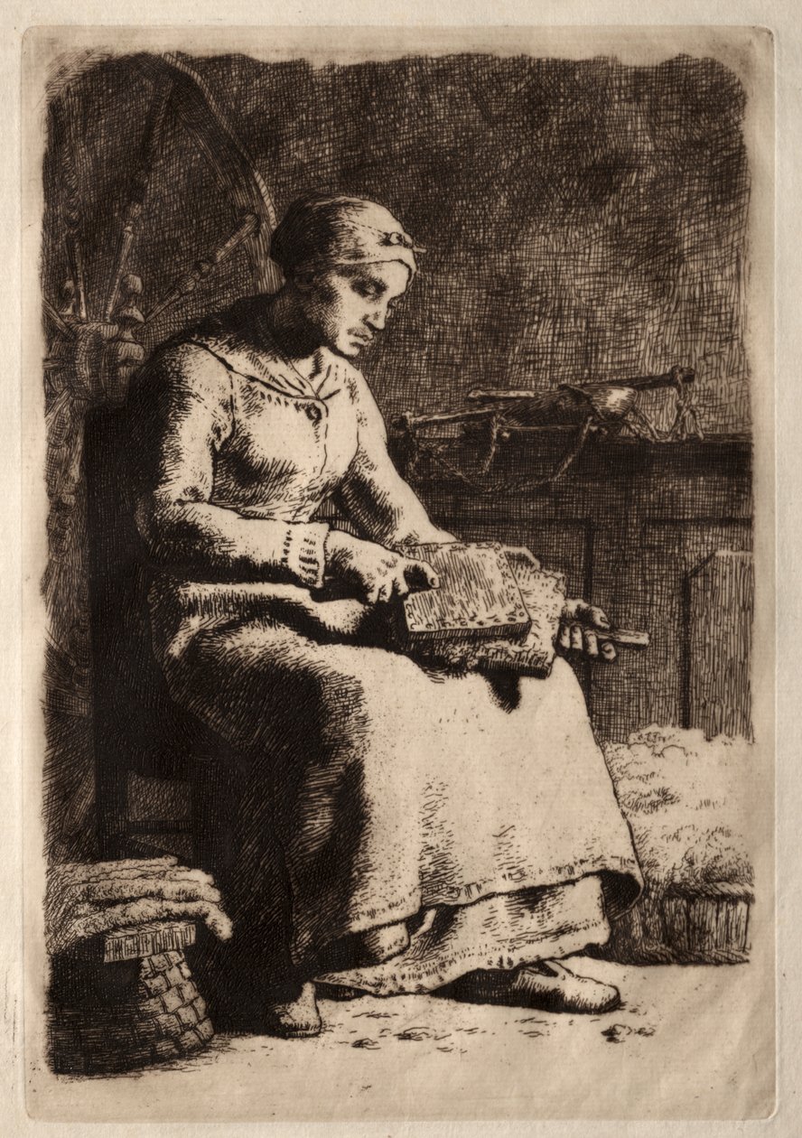 Frau beim Karden von Wolle von Jean Francois Millet