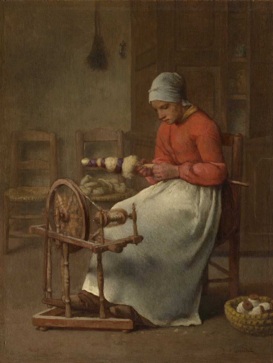 Frau beim Spinnen, ca. 1855-60 von Jean Francois Millet