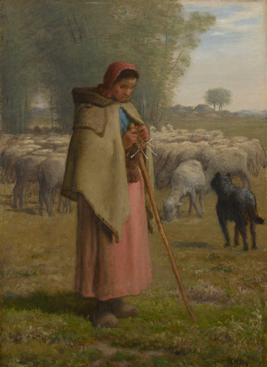 Junges Mädchen, das ihre Schafe bewacht, ca. 1860-1862 von Jean Francois Millet