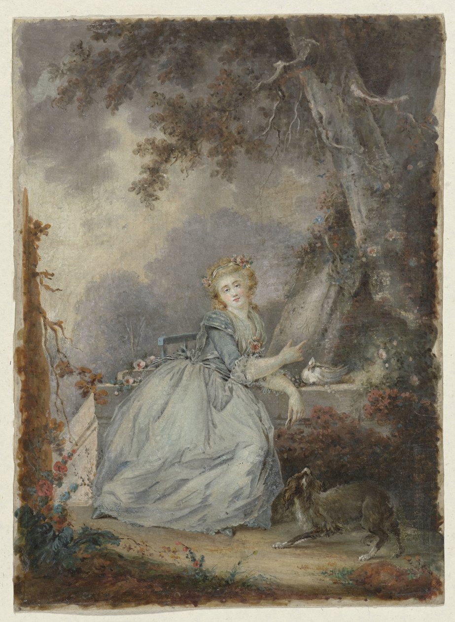 Junge Dame bei einer steinernen Balustrade von Jean Frederic Schall