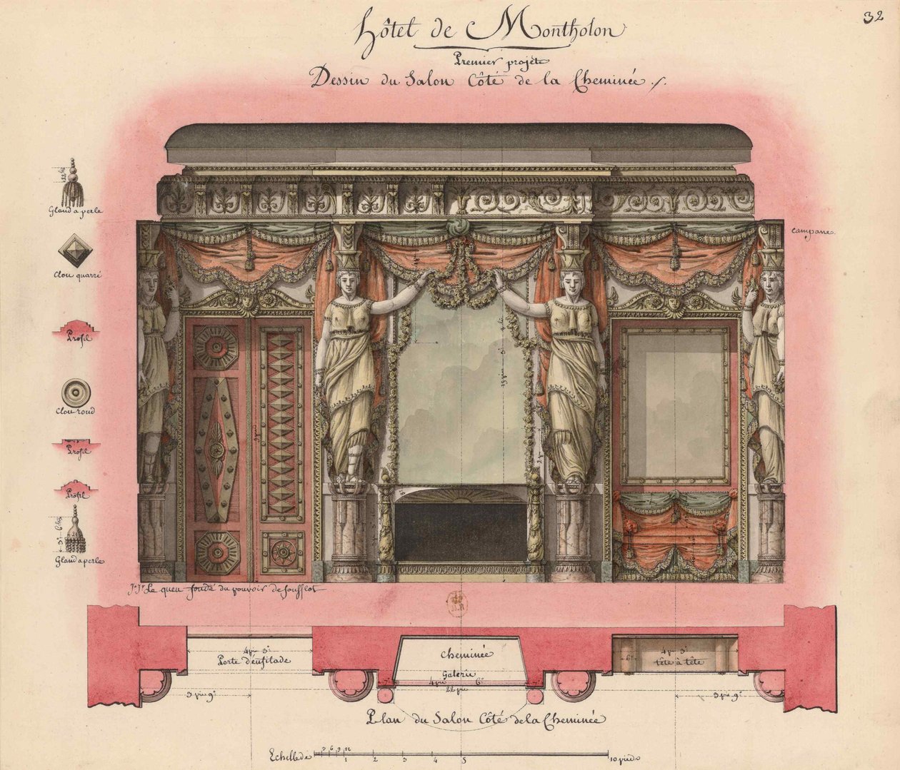 Hôtel Montholon. Entwurf eines Salons, 1786 von Jean Jacques Lequeu