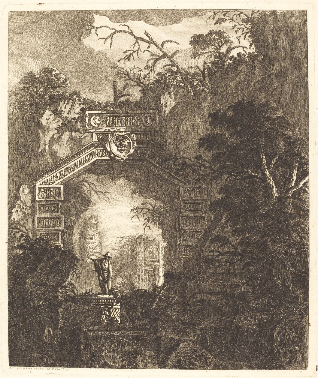 Figur unter einem Steinbogen stehend von Jean Laurent Legeay