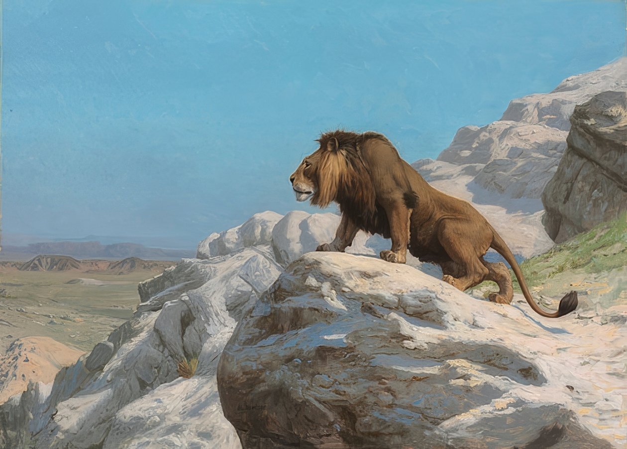 Lauernder Löwe von Jean Leon Gerome