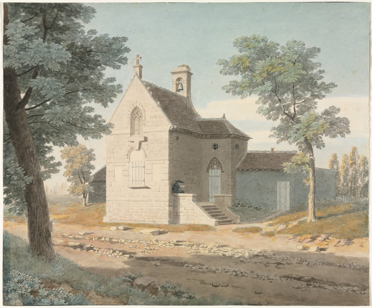 Kirche an einer Straße, späte 1700er-1800er Jahre von Jean Lubin Vauzelle