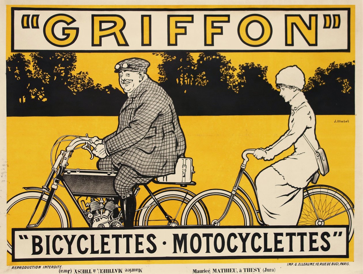 Griffon Fahrräder Motorräder, ca. 1905 von Jean Matet
