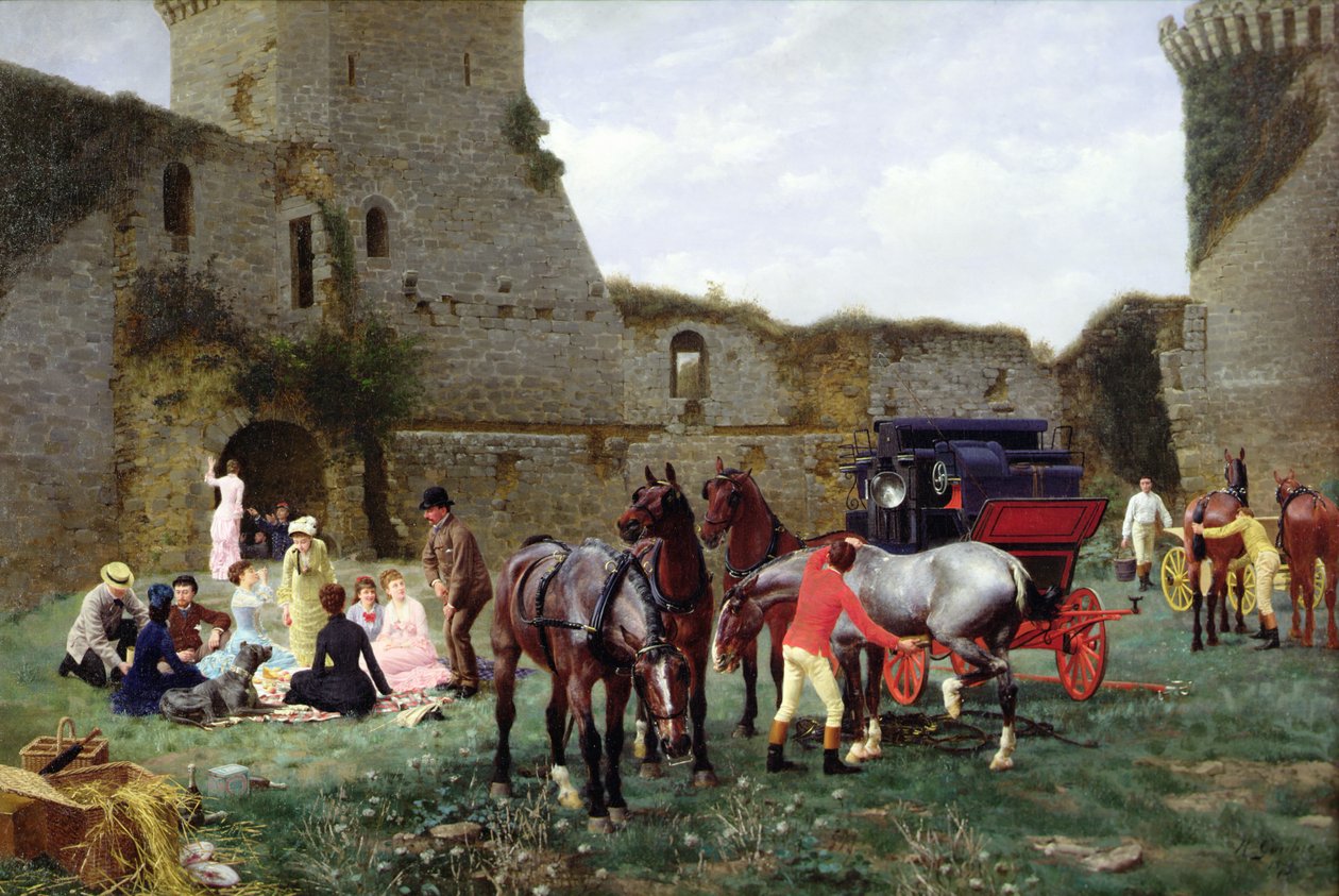 Mittagessen in den Ruinen von Hunaudaye von Jean Richard Goubie