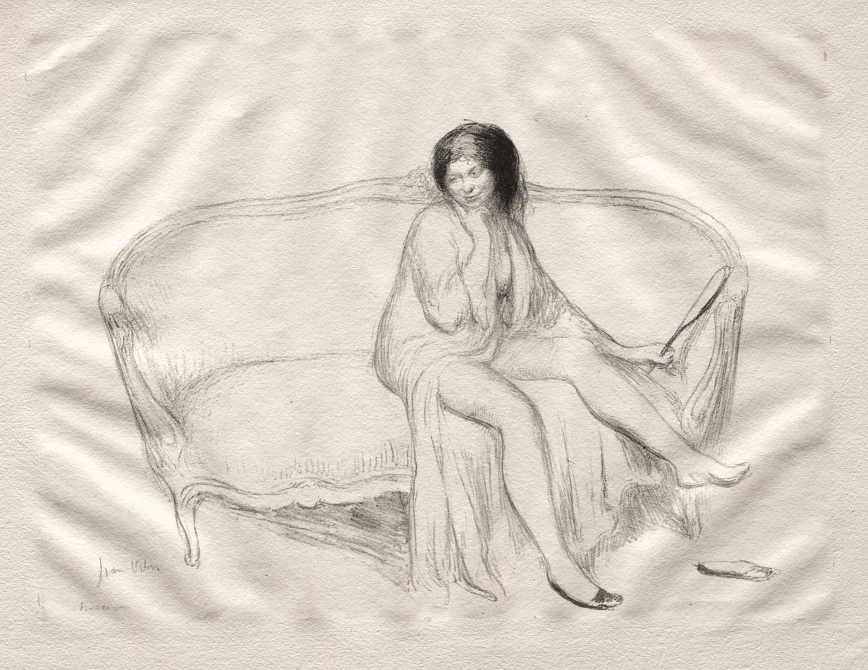 Sitzende nackte Frau auf einem Sofa von Jean Veber
