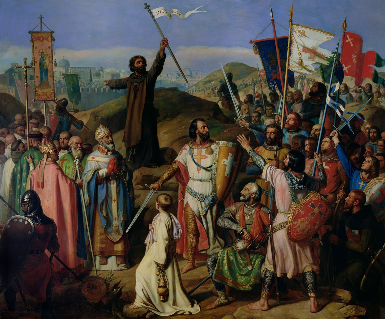 Prozession der Kreuzfahrer um Jerusalem von Jean Victor Schnetz