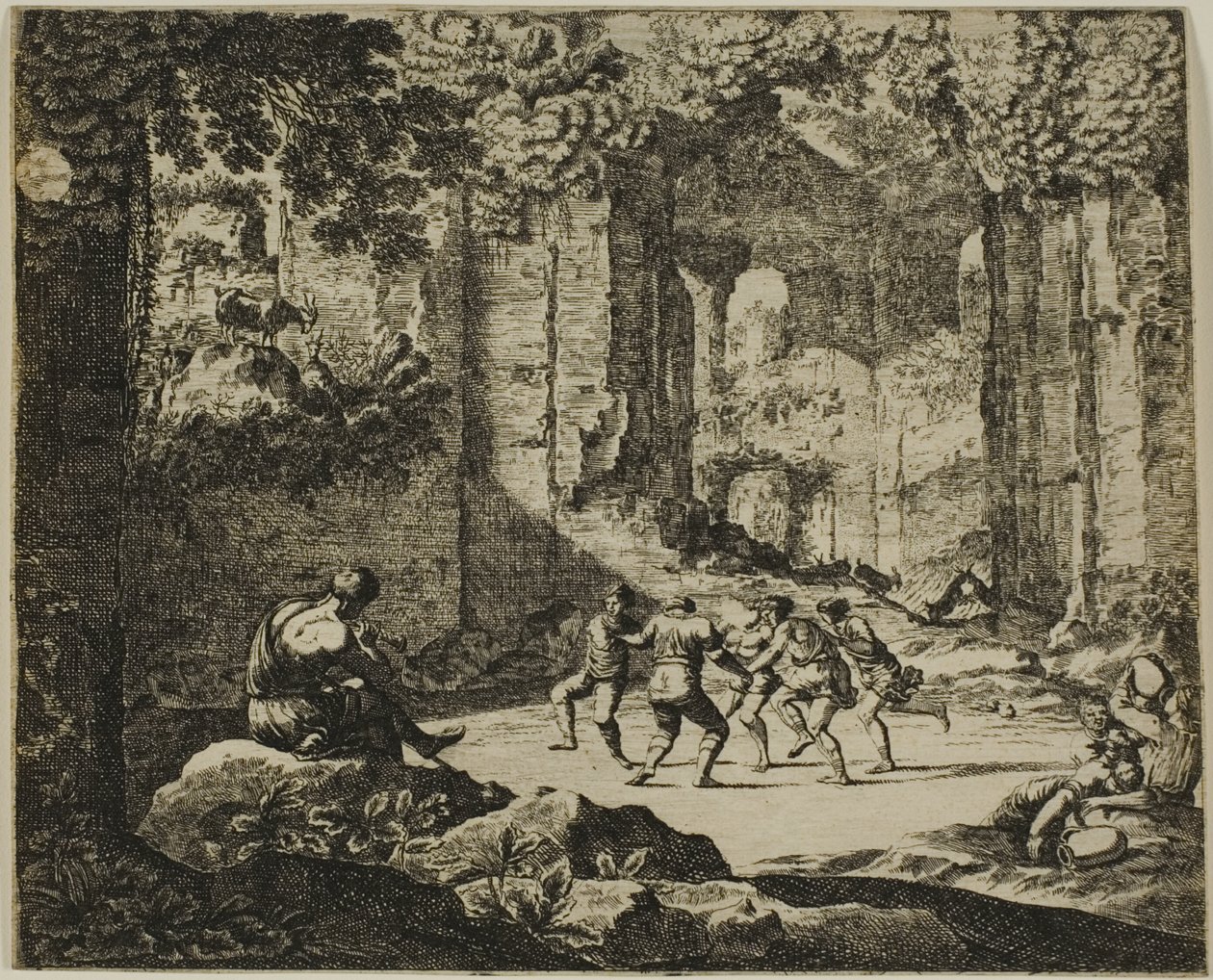 Tanz der Hirten in antiken Ruinen von Jean le Pautre