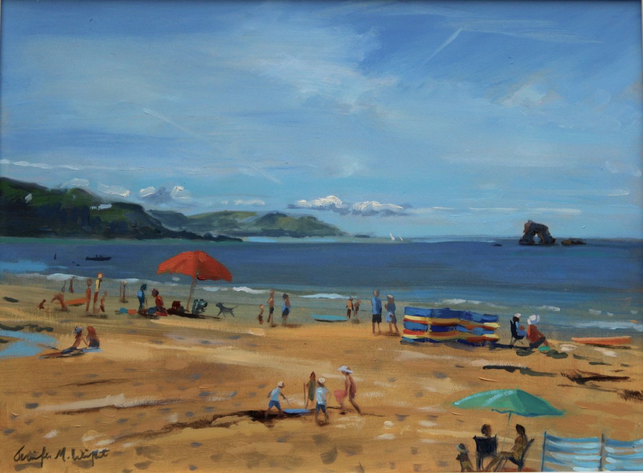Thurlestone, roter Regenschirm von Jennifer Wright