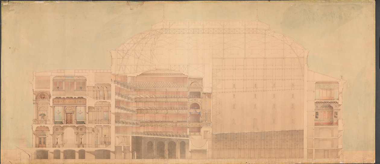 Das Königliche Theater 1874. Längsschnitt von Jens Vilhelm Dahlerup