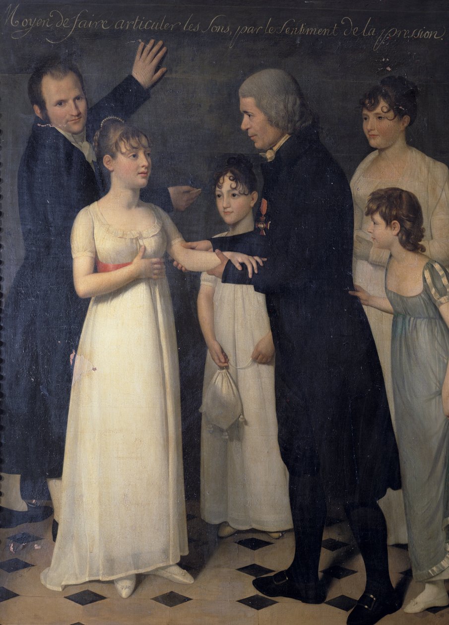 Abbe Roch-Ambroise Cucurron Sicard (1742-1822) unterrichtet Kinder in Gebärdensprache, 1806 von Jérôme Martin Langlois