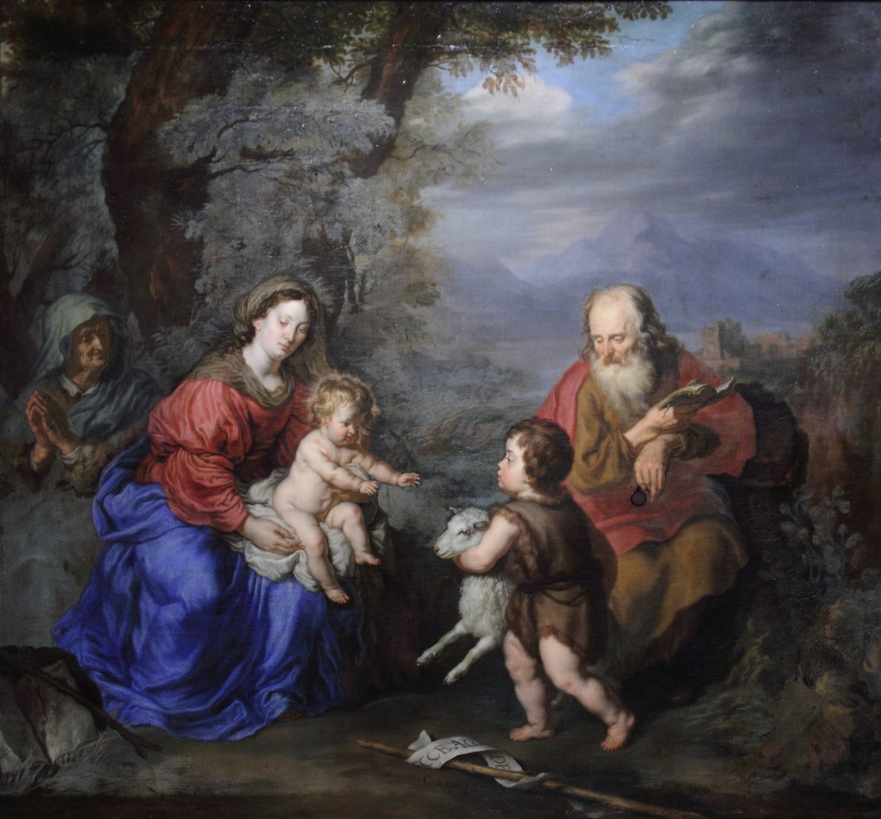 Heilige Familie in einer Landschaft von Joachim von Sandrart