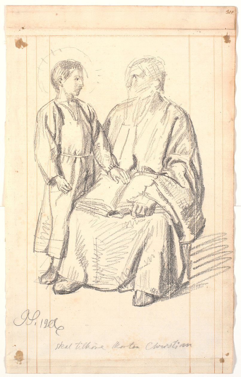 Figurenstudie eines sitzenden Alten und eines stehenden Jungen von Joakim Frederik Skovgaard