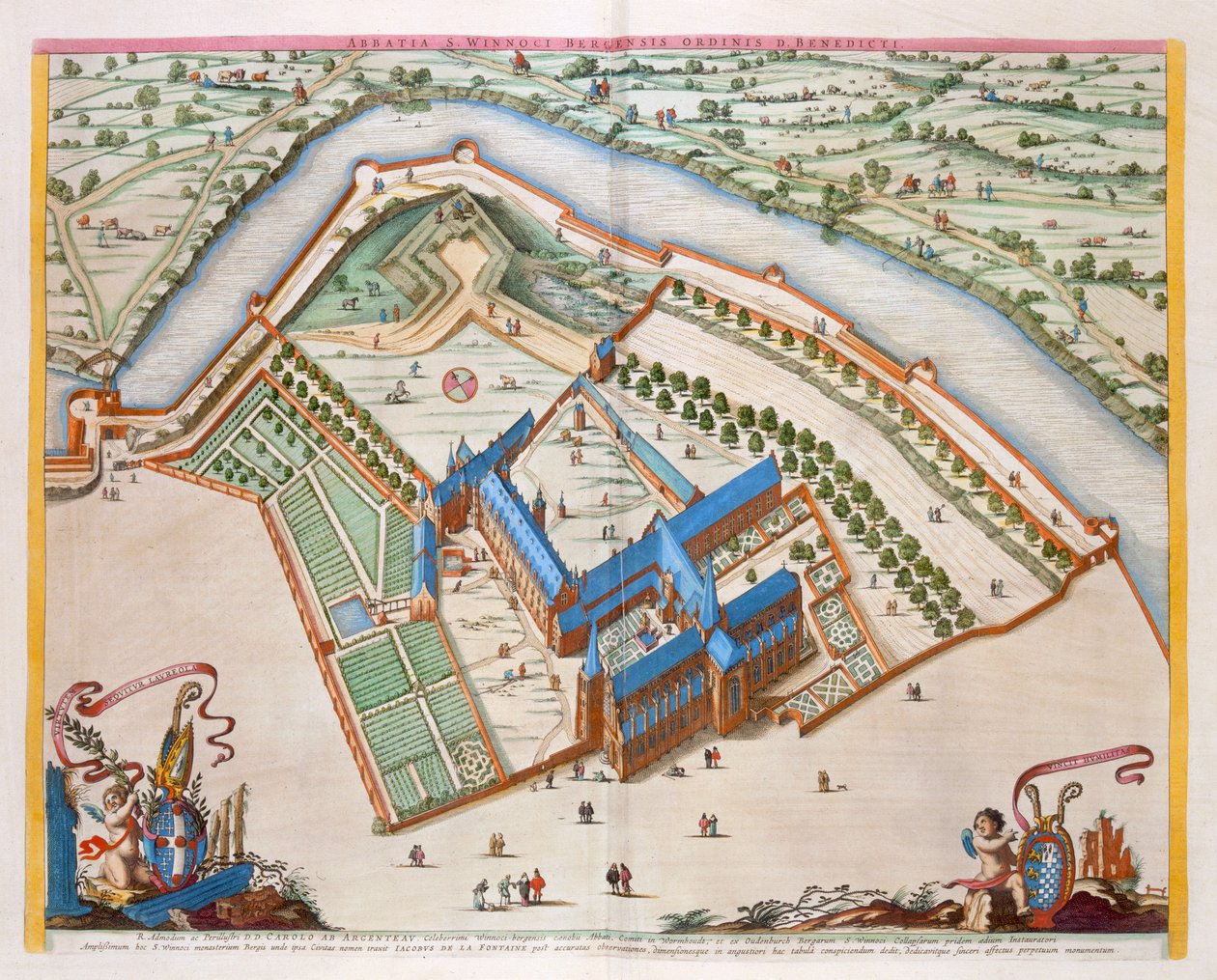 Die Benediktinerabtei St. Winnock, Bergen, Niederlande, 1649 von Joan Blaeu