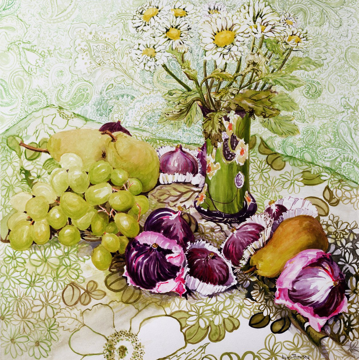 Feigen, Trauben und Birnen mit Margeriten von Joan Thewsey