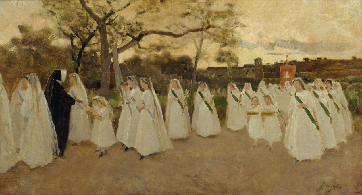 Prozession von Schulmädchen von Joaquim Vayreda