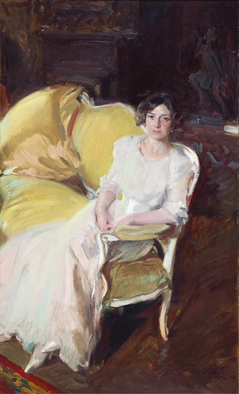 Clotilde sitzt auf einem Sofa von Joaquín Sorolla