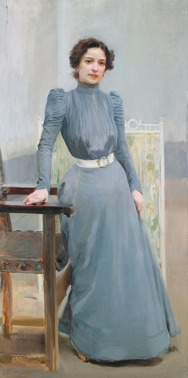 Clotilde in einem grauen Kleid von Joaquín Sorolla