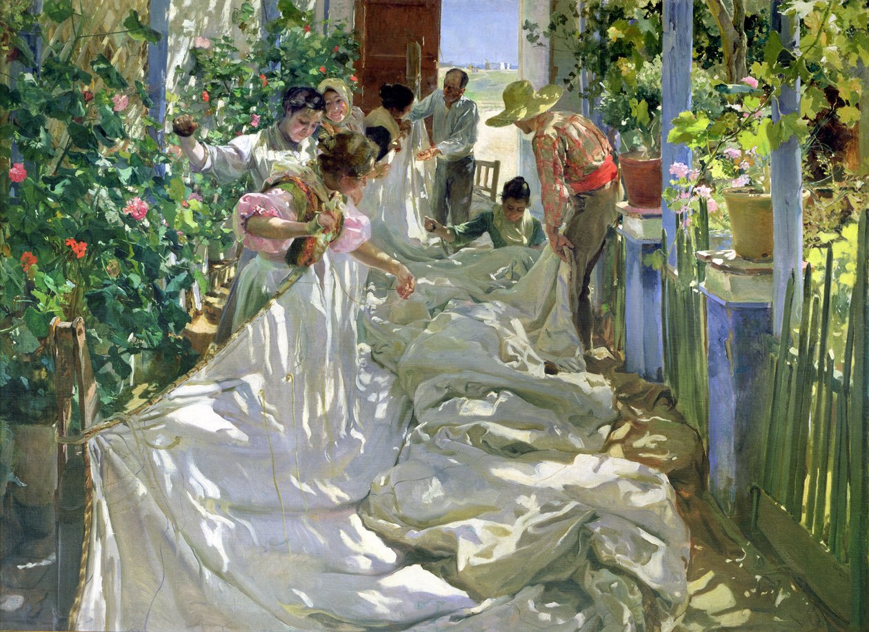 Das Segel reparieren, 1896 von Joaquín Sorolla