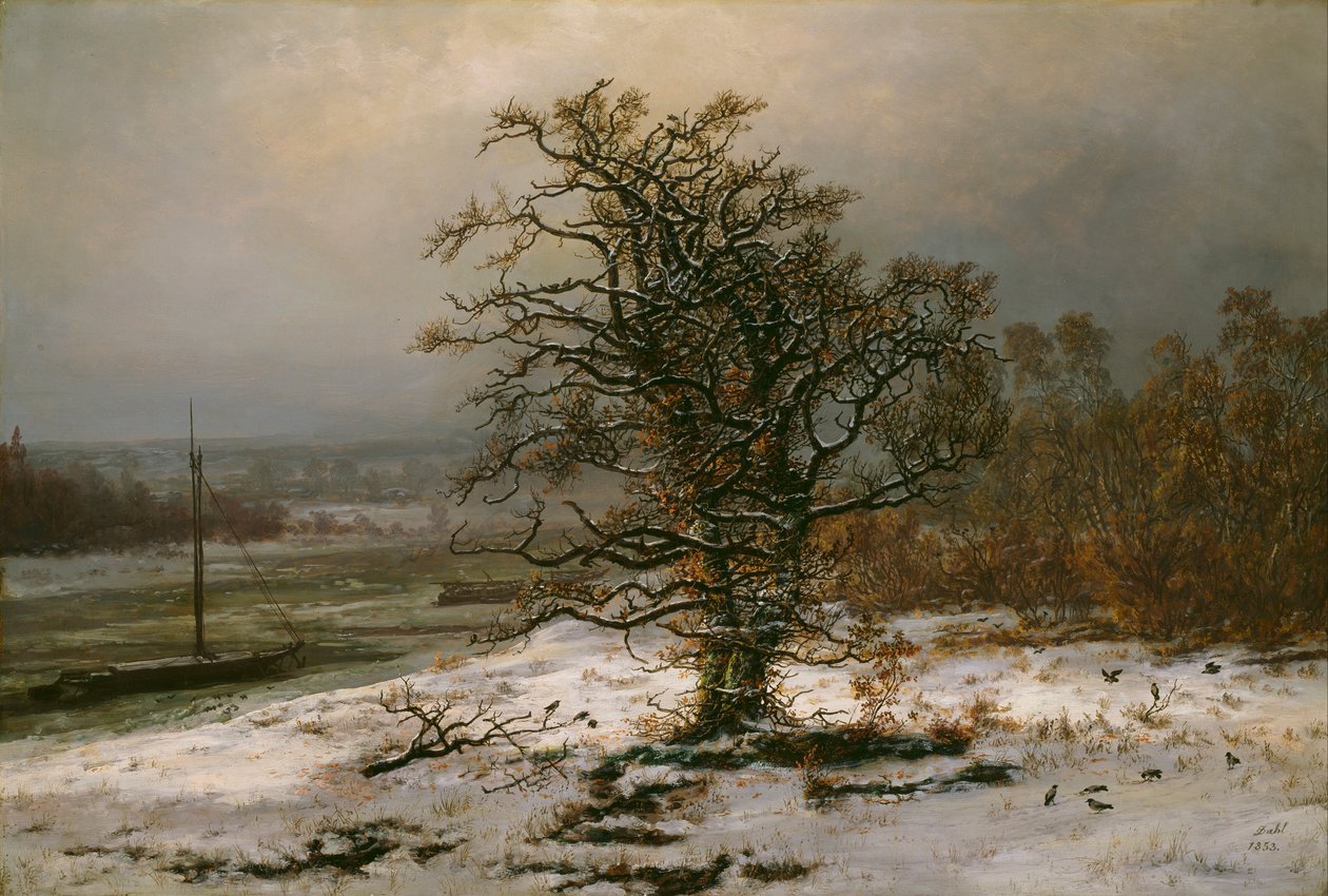 Eiche an der Elbe im Winter von Johan Christian Dahl