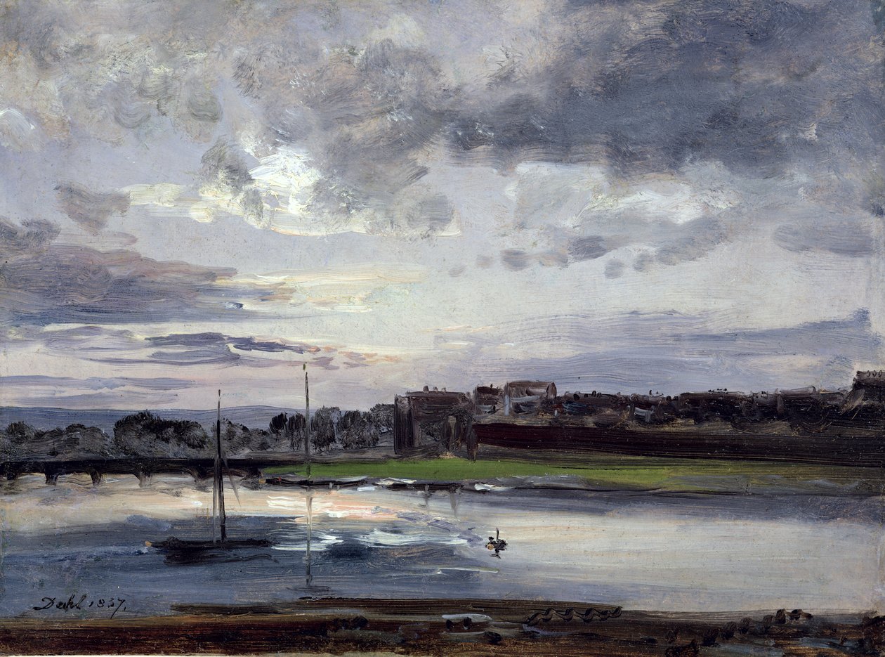 Die Elbe und die Neustadt, Dresden, im Abendlicht, 1837 von Johan Christian Dahl