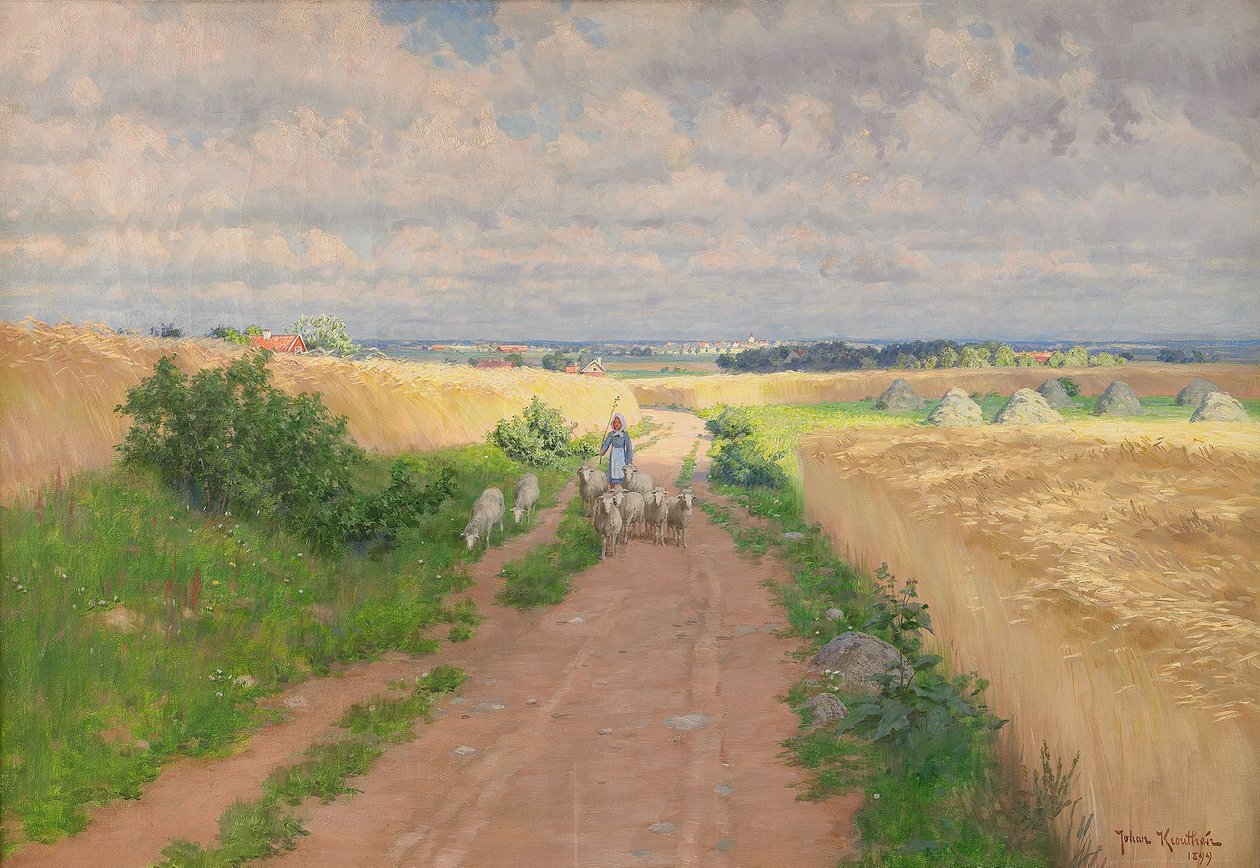 Mädchen im Sommerlandschaft von Johan Fredrik Krouthen