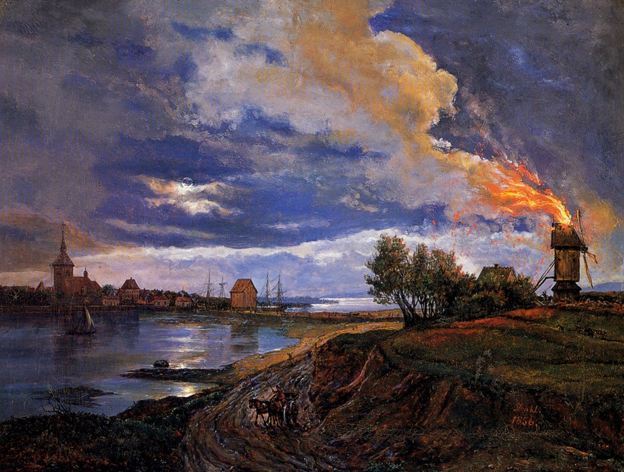 Brennende Windmühle in Stege von Johan Christian Dahl