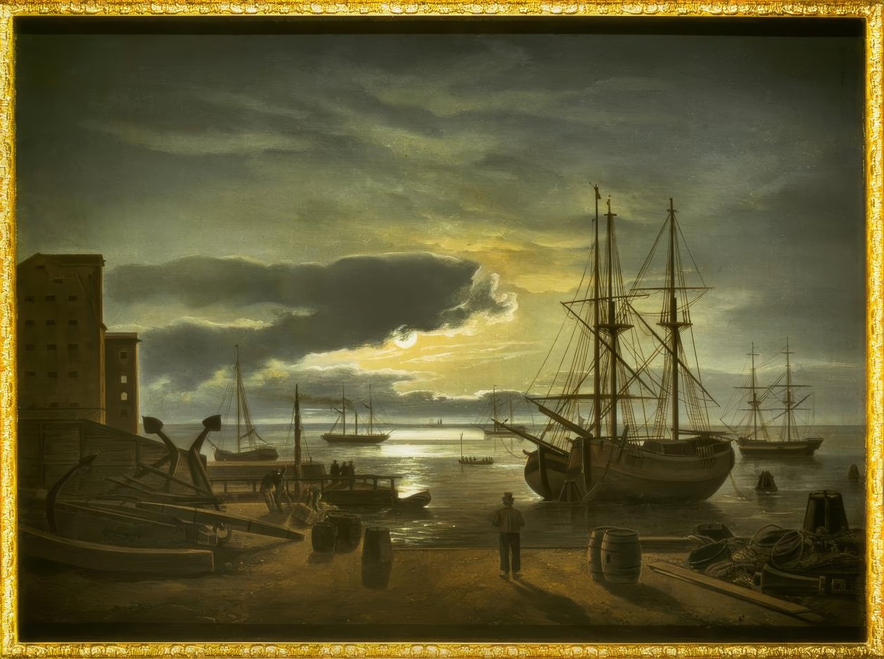 Kopenhagener Hafen bei Mondschein von Johan Christian Dahl