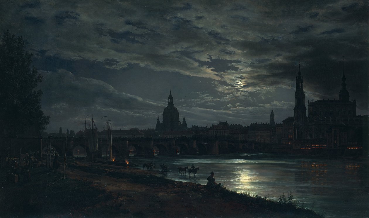 Ansicht von Dresden im Mondlicht von Johan Christian Dahl