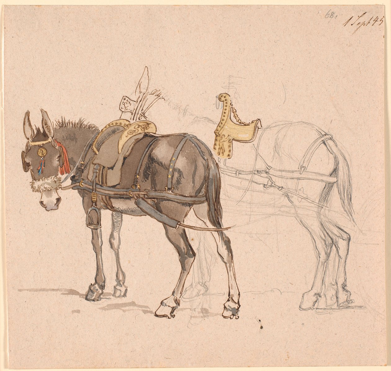 Zwei vorgespannt Maultiere von Johan Thomas Lundbye