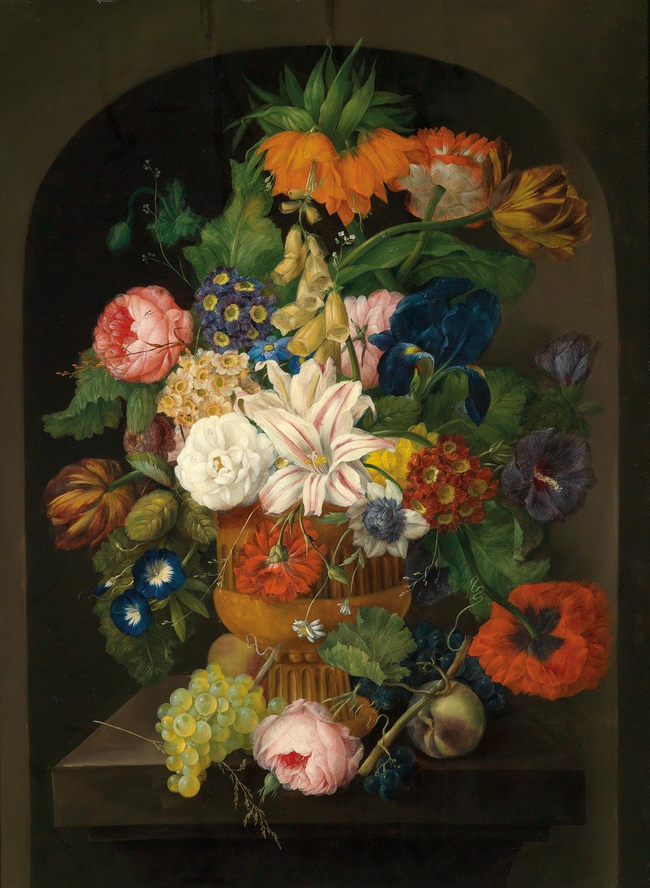 Blumenstillleben mit Trauben von Johann Baptist Drechsler