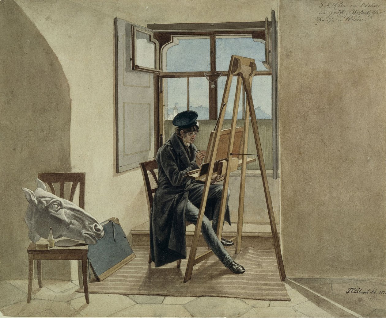 Der Maler Johann Adam Klein am Staffelei in seinem Atelier im Palais Chotek in Wien von Johann Christoph Erhard