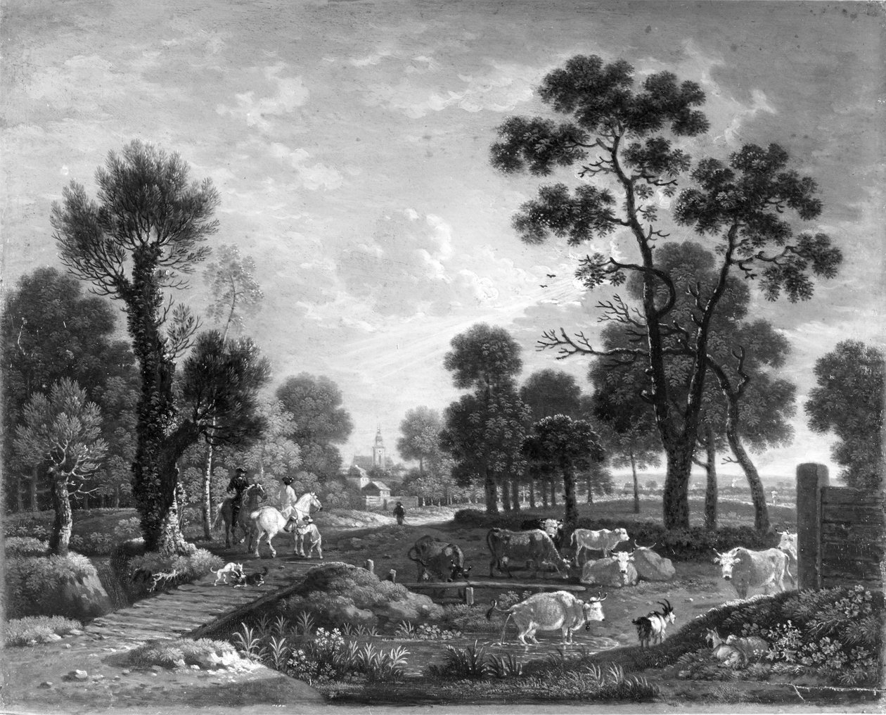 Landschaft mit Reitern und Vieh von Johann Heinrich Roos